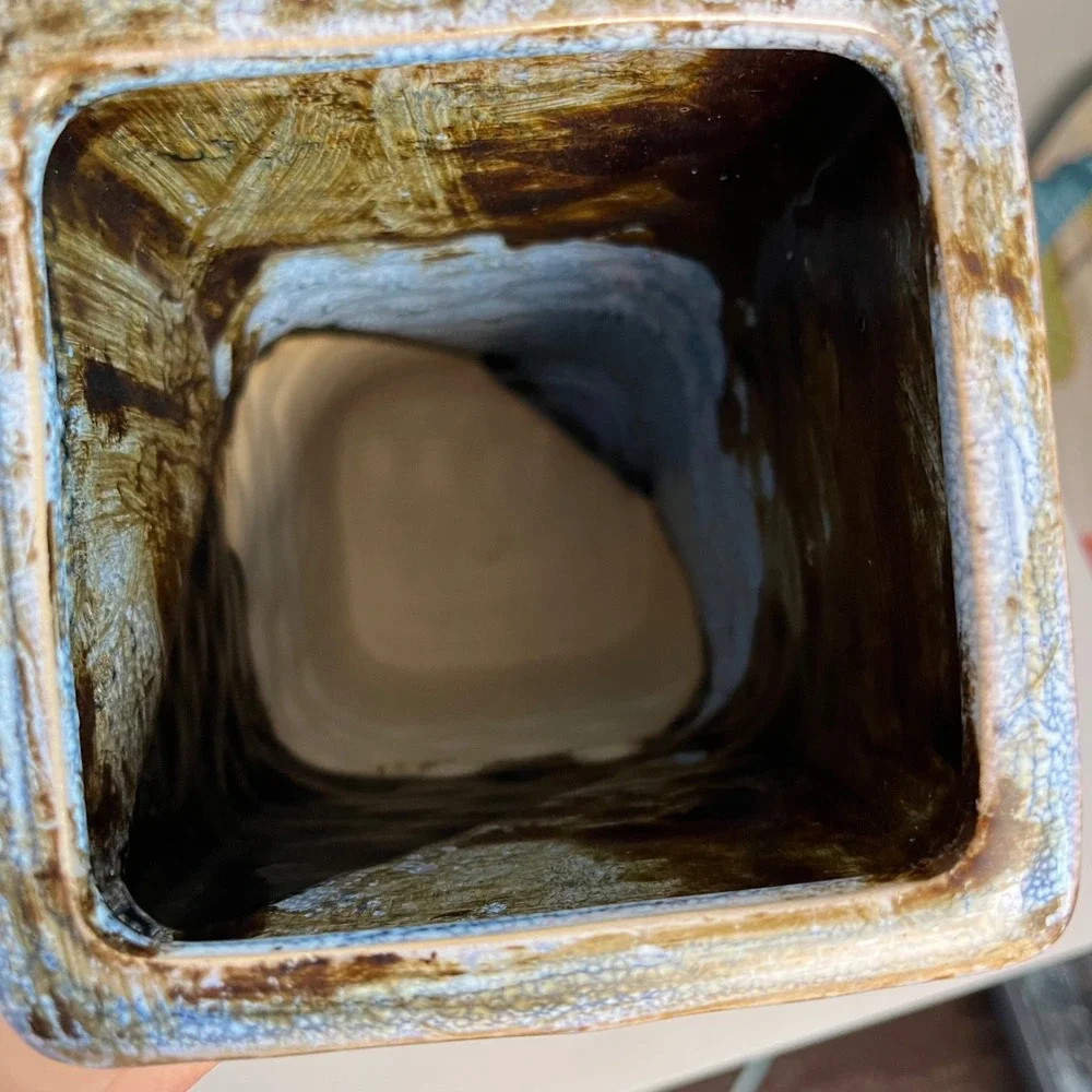 Mid Century Modern Bold Textured Square Tall Centerpiece Vase‎ 9